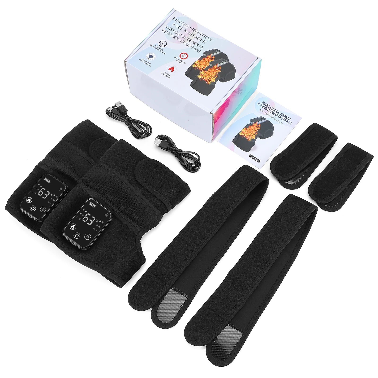 Masseur thermique de genou 3 en 1, attelle de soutien chauffant pour épaules, genou, coude, coussin vibrant Rechargeable, relaxation musculaire pour l'arthrite