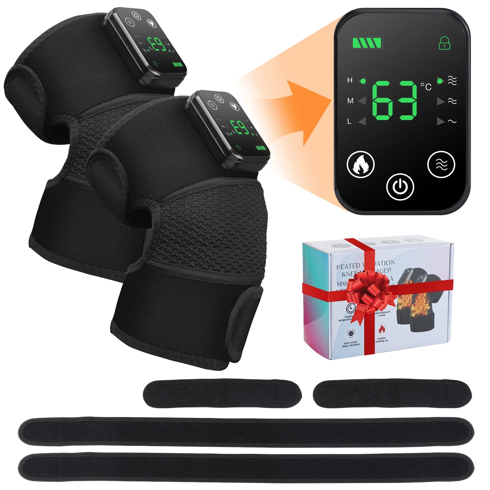 Masseur thermique de genou 3 en 1, attelle de soutien chauffant pour épaules, genou, coude, coussin vibrant Rechargeable, relaxation musculaire pour l'arthrite