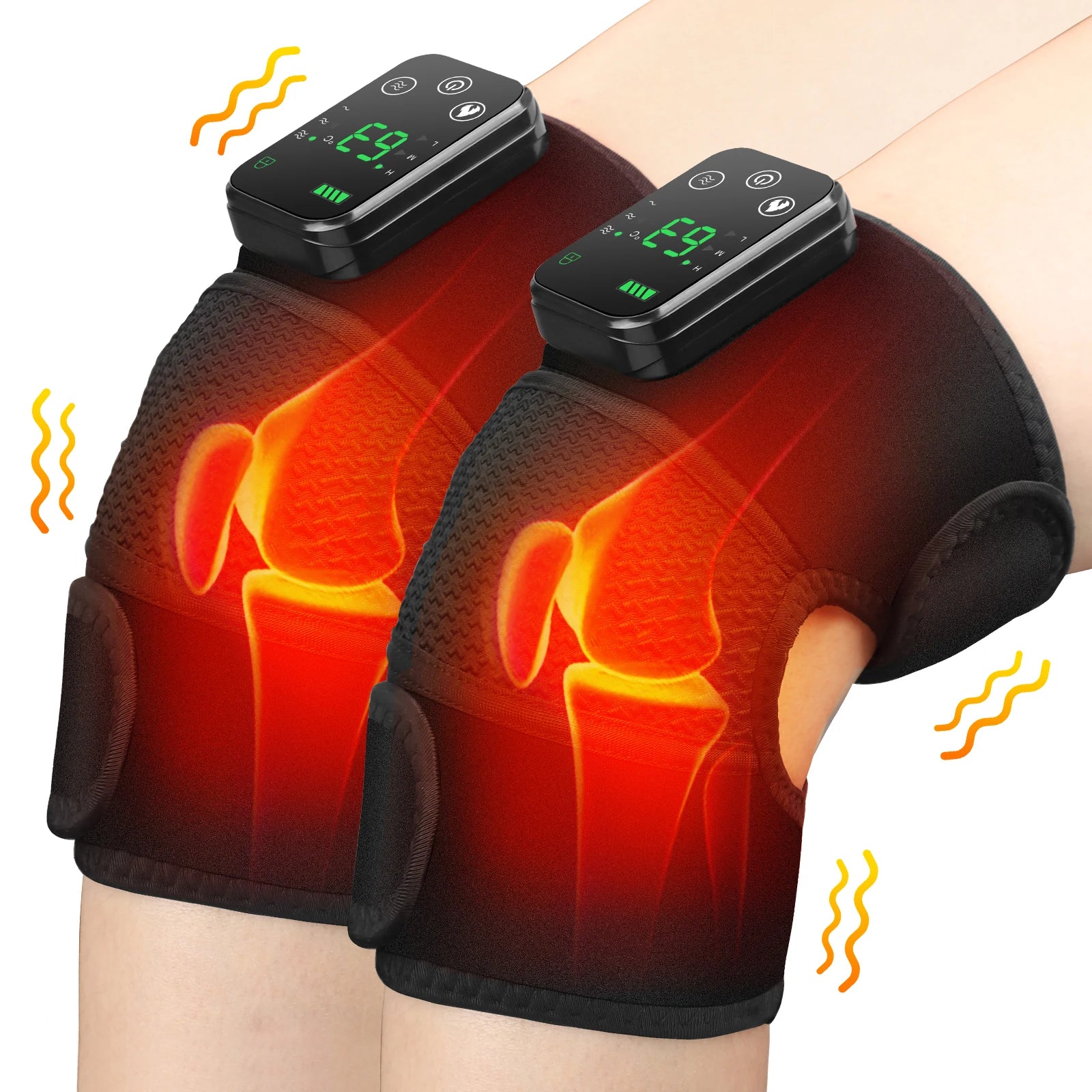 Masseur thermique de genou 3 en 1, attelle de soutien chauffant pour épaules, genou, coude, coussin vibrant Rechargeable, relaxation musculaire pour l'arthrite