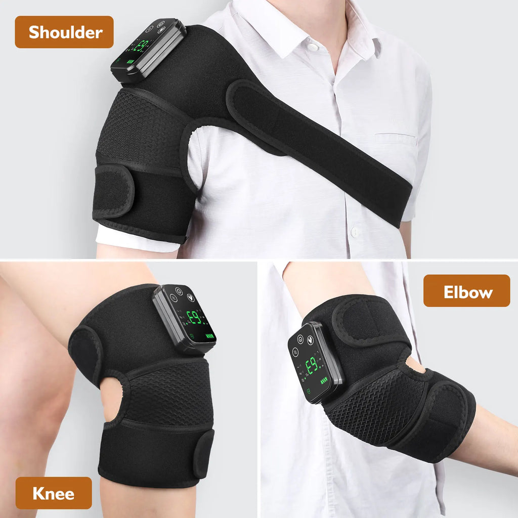 Masseur thermique de genou 3 en 1, attelle de soutien chauffant pour épaules, genou, coude, coussin vibrant Rechargeable, relaxation musculaire pour l'arthrite